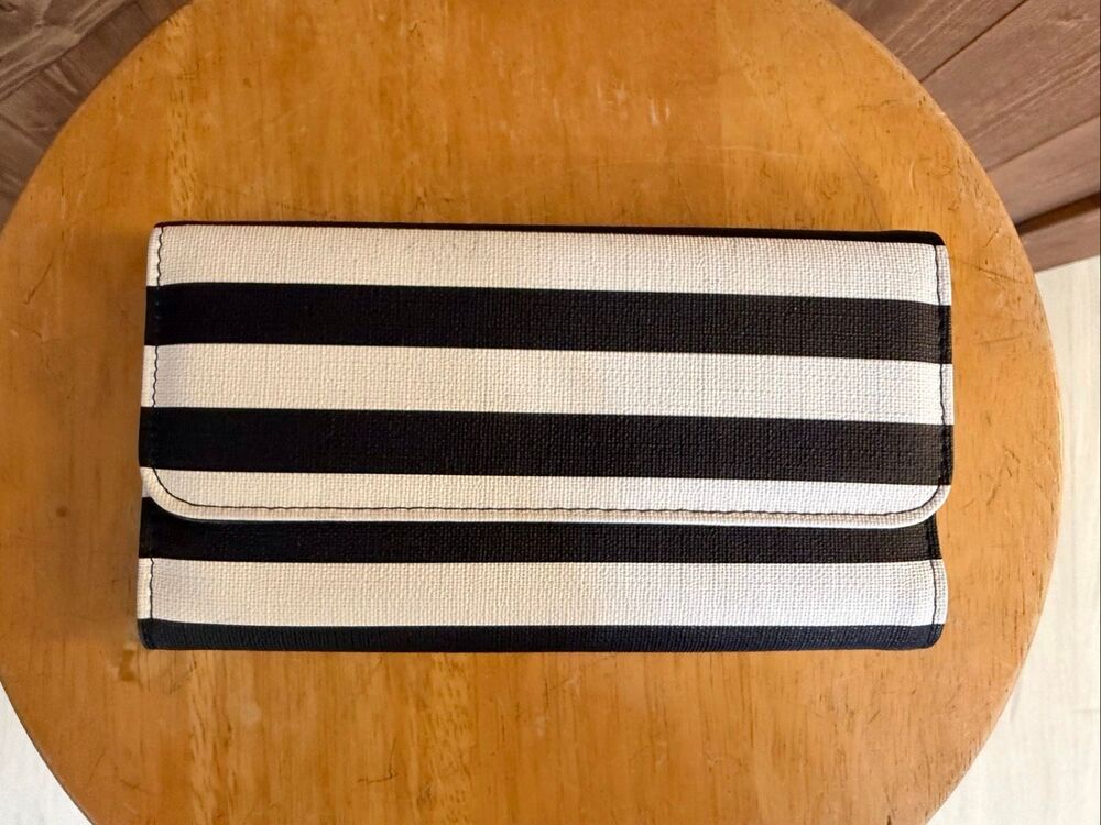 KUT From The Kloth Black & White Striped Clutch Wallet Snap Closure (9189)